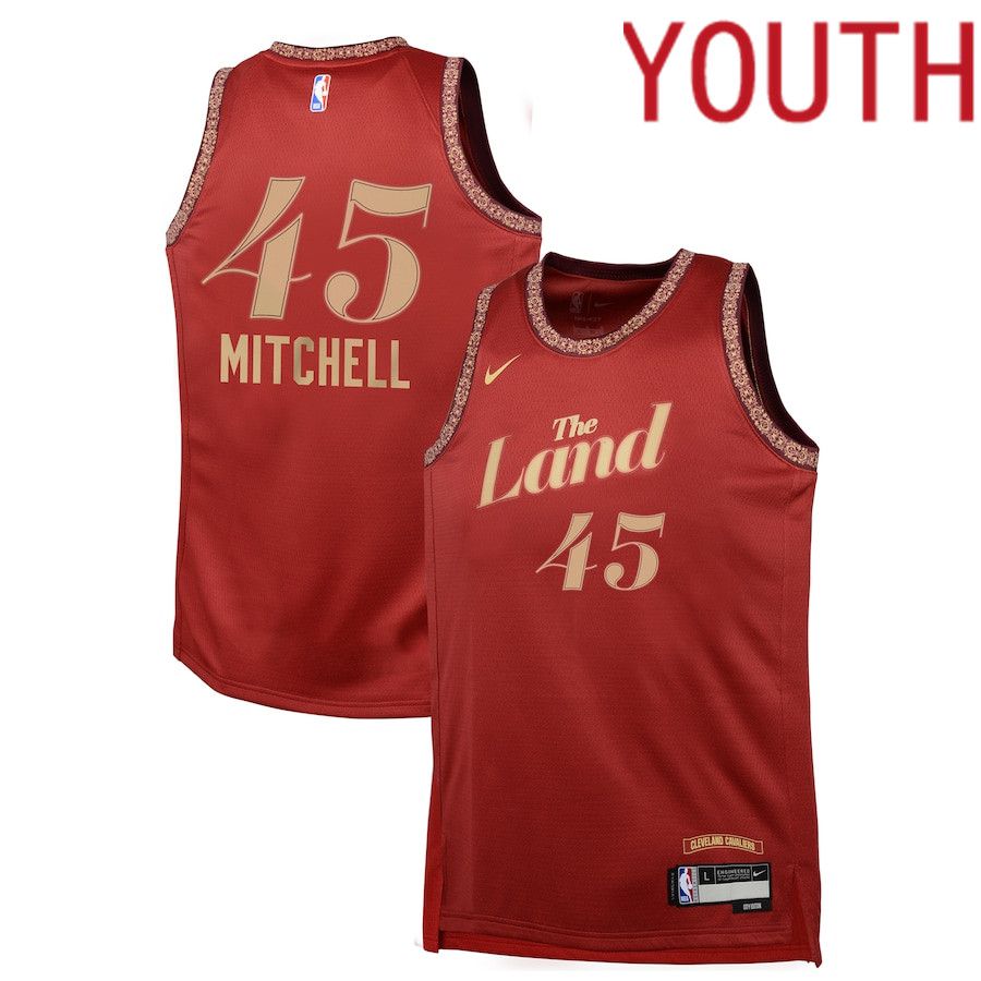 Youth Cleveland Cavaliers #45 Donovan Mitchell Nike Wine City Edition 2023-24 Swingman Replica NBA Jersey